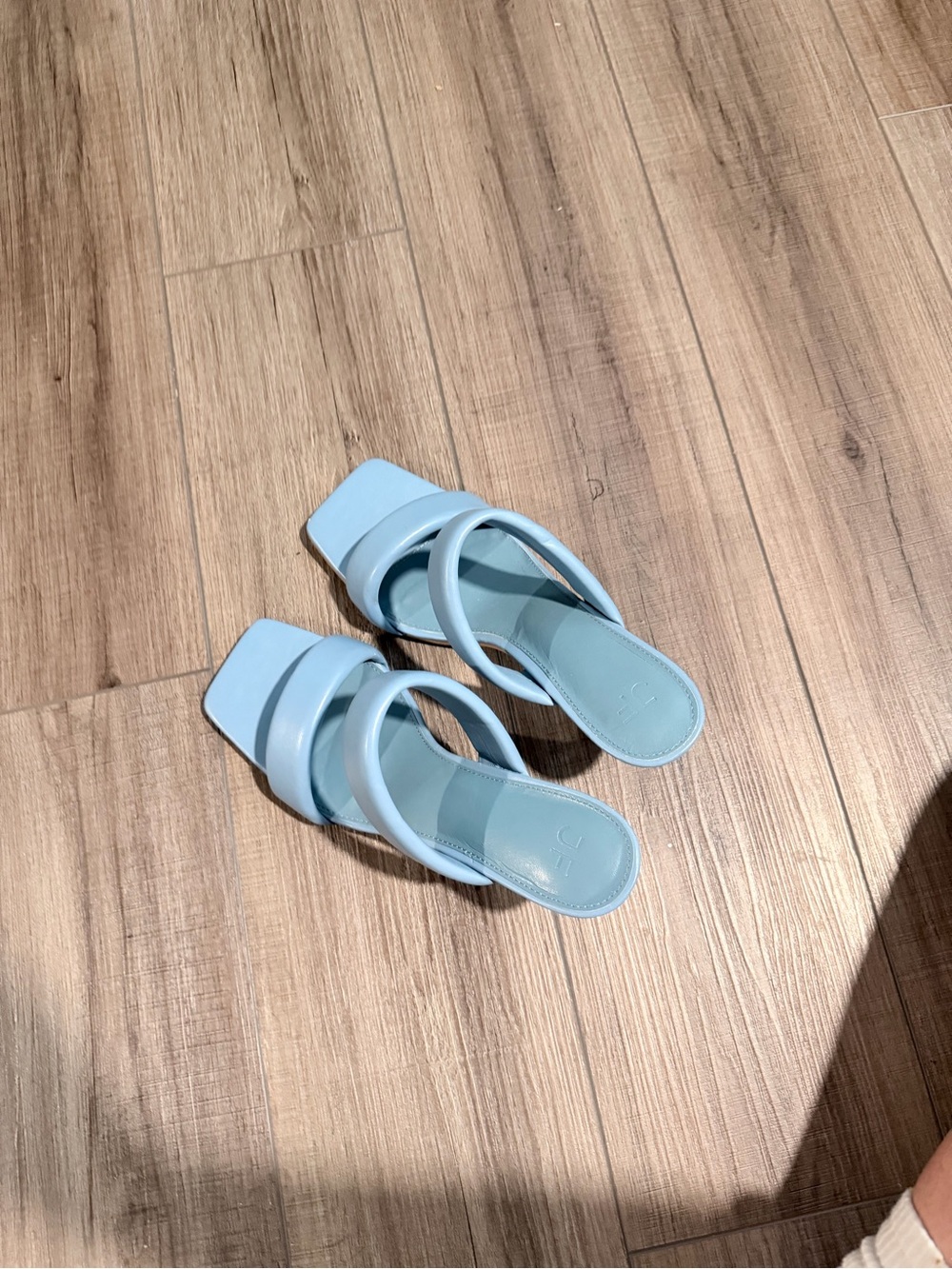 JustFab Light Blue Double-Strap Square-Toe Heels